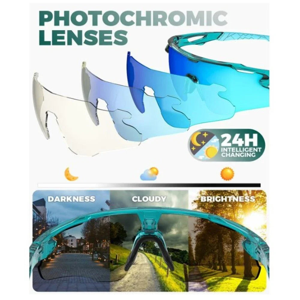 Cycling Glasses Photochromic UV Bike Sunglasses Blue Lens